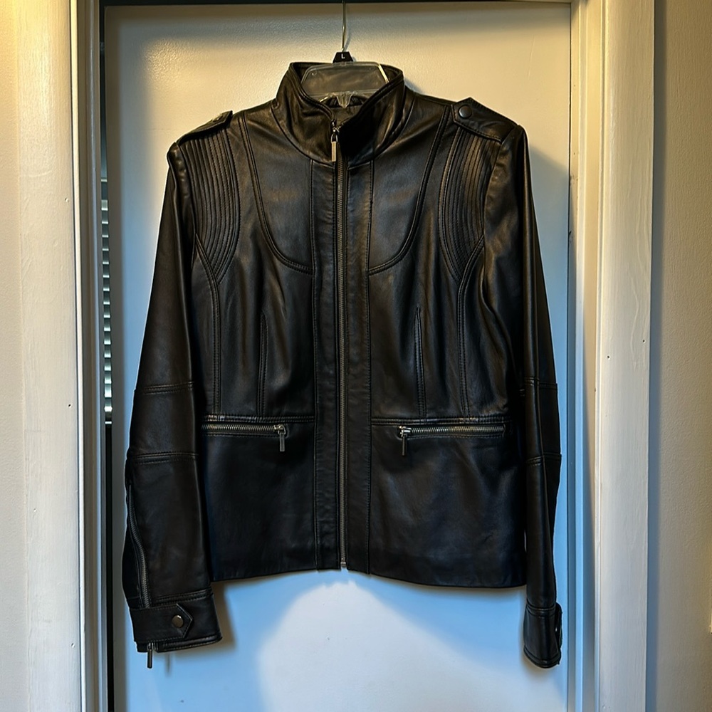 Black leather Kenneth Cole Reaction Bomber Jacket size medium